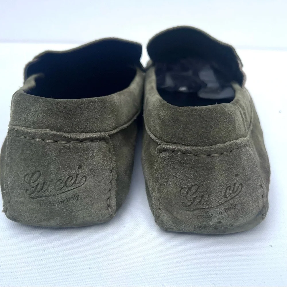 Gucci Olive Green Suede Loafers